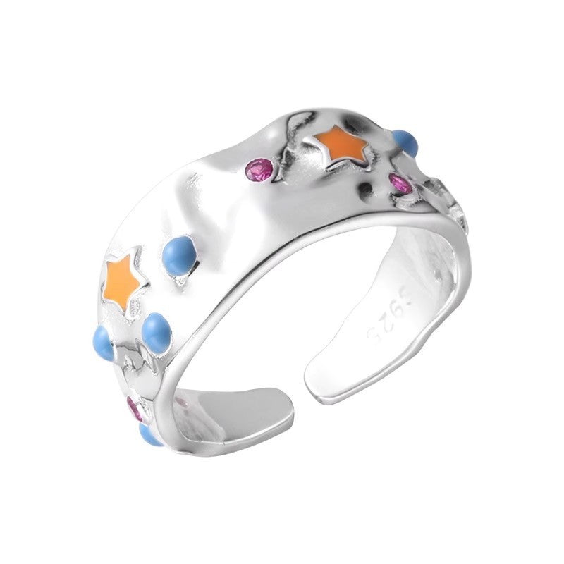 Colorful Oil Necklace Pleated Texture Open Ring