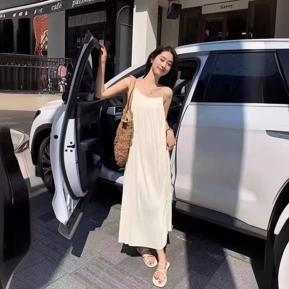 Draping Slim Fit All-match Pleated Dress