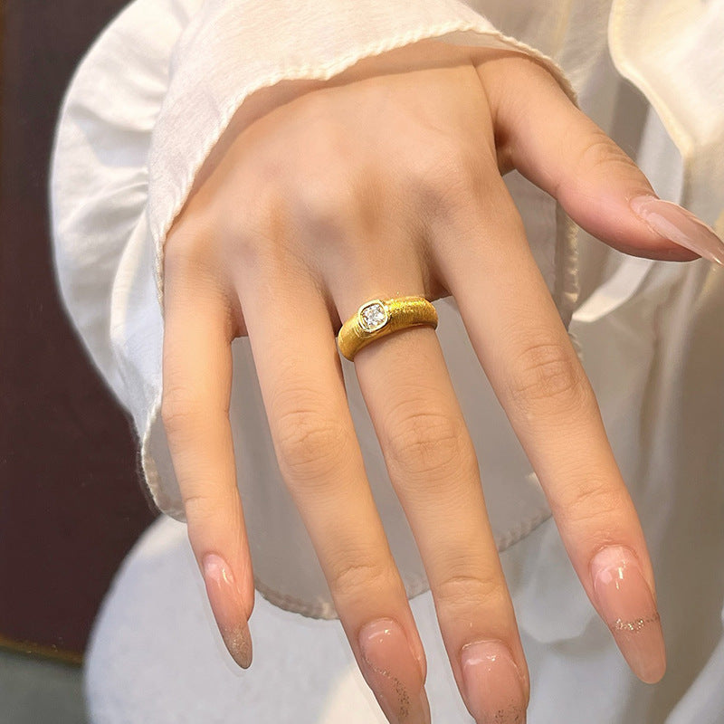 Square Diamond Brushed Ring High-grade Design Light Luxury Personality All-match Minority