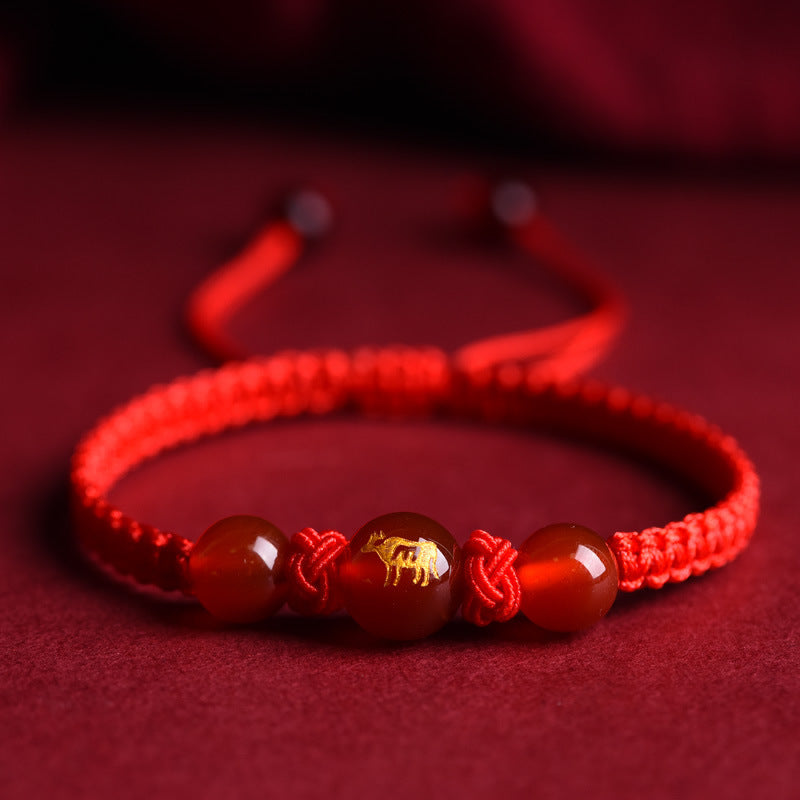 Zodiac Red Rope Bracelet Natural Red Agate