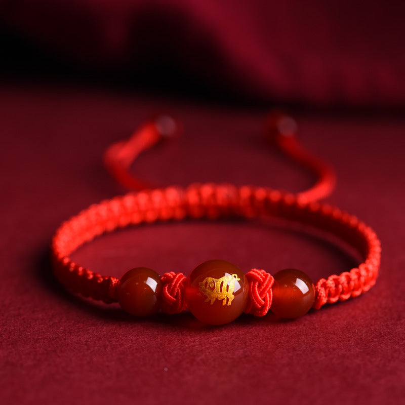 Zodiac Red Rope Bracelet Natural Red Agate