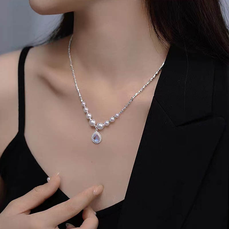 Ocean Blue Water Drop Pearl Necklace For Women