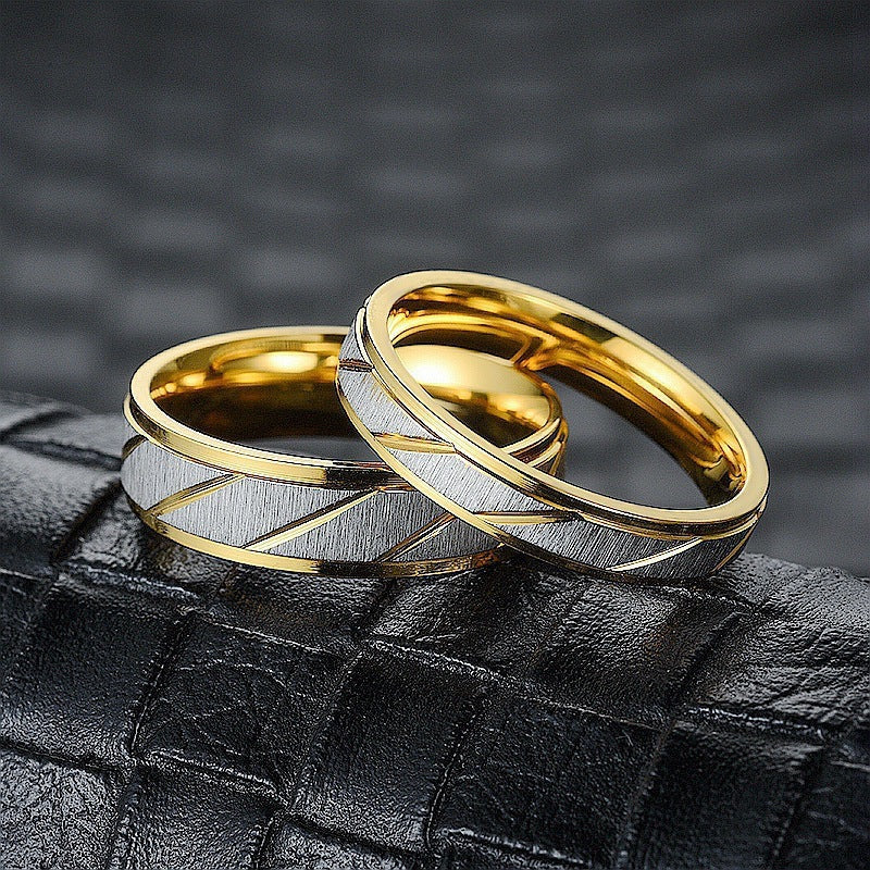 Popular Design 18K Gold Titanium Steel Couple Ring